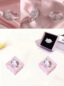 Sanrio 1pc Sanrio Hello Kitty Deluxe Jewelry Storage Gift Box. Sua aparência é requintada e pode ser usada para embrulhar colares, anéis, brincos e acessórios. É adequado para festas, festivais, cenários de propostas e é um excelente presente para amigos, exalando charme e uma vibração.
