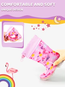 Bottes imperméables pour enfants avec flamants roses roses, à paillettes, pour l'extérieur. Chaussures de pluie antidérapantes, confortables, avec cordon de serrage, pour toutes les saisons