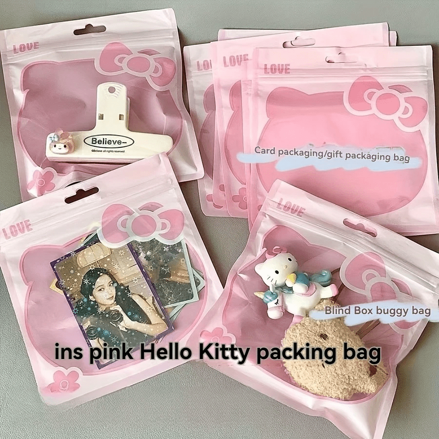 Sanrio Sacchetti di plastica con chiusura Hello Kitty di Sanrio - 50/100 pezzi di sacchetti piccoli e carini per snack/gioielli - Buste rosa kawaii a forma di cuore con chiusura richiudibile