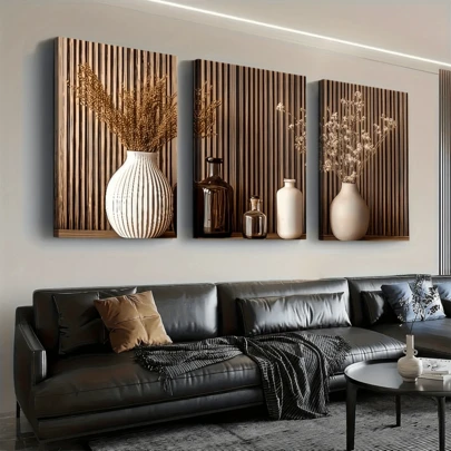 3幅现代简约盆栽风景艺术帆布画，家居装饰墙画海报，适用于客厅、卧室、餐厅、办公室，节日礼物