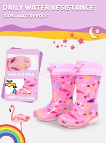 Bottes imperméables pour enfants avec flamants roses roses, à paillettes, pour l'extérieur. Chaussures de pluie antidérapantes, confortables, avec cordon de serrage, pour toutes les saisons
