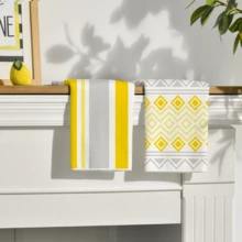 2/4pcs Yellow Striped Letter Print Kitchen Dish Cloths, Simple Farmhouse Style Decor, Reusable Washable Tea Towels, Suitable For Bright Home Kitchen - Yellow - View 6