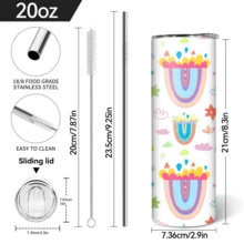 1个20盎司直身水杯，款式多样，双层隔热吸管杯，配有杯刷、杯盖，使用和清洁方便，非常适合作为生日礼物、节日礼物赠送给家人和朋友