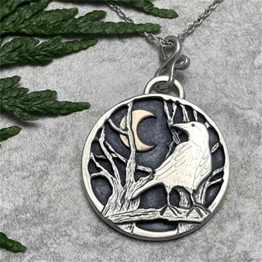 1 件复古睡狐与月亮吊坠项链，可爱森林主题珠宝配饰，适合女性、时尚和派对