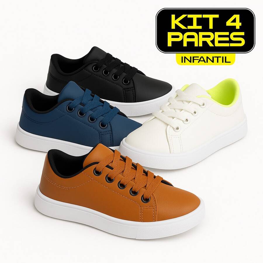 KIT 4 Modern Comfortable Boys' Sneakers For Everyday School Use! - 鏽棕色 - 查看 1