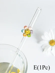 1/5 根耐热玻璃吸管，带蝴蝶/彩虹装饰，适合情人节/夏季必备，饮用果汁、奶茶、咖啡、冷饮，带水果装饰的弯曲吸管设计，学校用品，返校，送给女朋友/男朋友、父母、朋友的礼物 - 彩色 - 查看 11