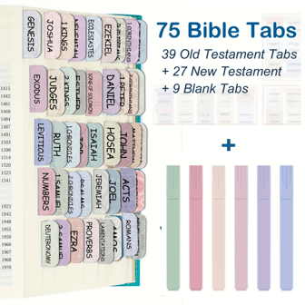 6 surligneurs lisses + 75 étiquettes adhésives, laminées, fournitures pour journal de la Bible, onglets Bible Ancien et Nouveau Testament, onglets Bible pour femmes, onglets Bible, étiquettes onglets Bible, onglets de livres de la Bible, fournitures scolaires, rentrée scolaire