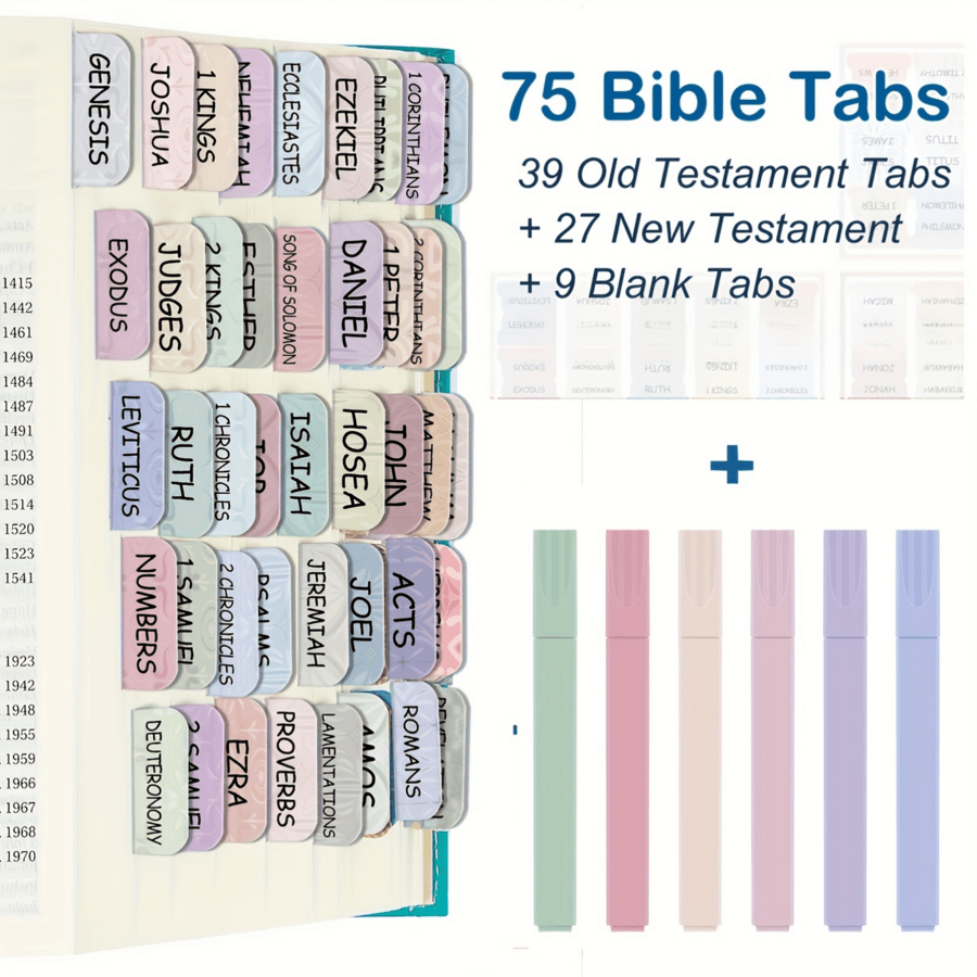 6 Smooth Highlighters+75 Sticky Tabs, Laminated, Bible Journaling Supplies, Bible Tabs Old And New Testament, Bible Tabs For Women,Bible Tabs, Bible Labels Tabs, Bible Book Tabs., School Supplies,Back To School