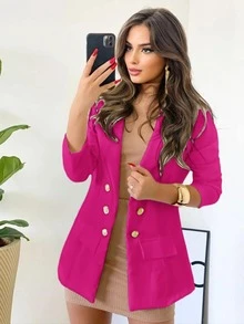 Women's Tailored Blazer With Embroidery - Dark Green - View 2