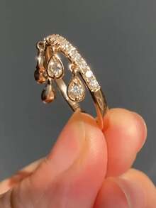 rundraw 1 件水滴形锆石流苏奢华时尚铜银色戒指，适合女士，适合约会、订婚、派对、日常佩戴 - 銀色 - 查看 4