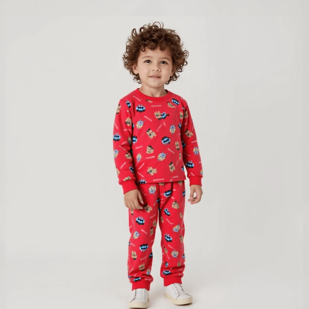Children's Pajamas Long Sleeve Soft Printed Winter Warm Fun Size 4 - 6 And 8 Years - 紅色 - 查看 1