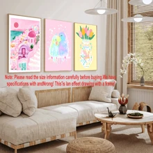 3 件，虎皮鹦鹉爱绘画画卧室装饰墙艺术卧室多彩装饰粉色装饰粉色印花可爱动物育儿室装饰，带框架的墙艺术，墙艺术，海报，帆布材料（可选框架），房间装饰，卧室装饰，墙壁装饰，浴室装饰，客厅装饰，办公室装饰