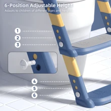 Senmeo Kids Potty Training Seat, Foldable Toddler Toilet Seat With 6‑Height Adjustable Step Stool, Splash Guard, Anti‑Slip Pads & Soft Cushion For Boys Girls - Blue - View 5