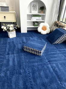 12pcs/Set Thick Bottom Interlocking 12"X12"X0.39" Plush Carpet Tiles, Navy Blue Color, Soft Shag Area Rug Mats For Living Room, Bedroom, Game Room. Foam Backed, Washable, Easy To Trim & Interlock, Suitable For Home Decor