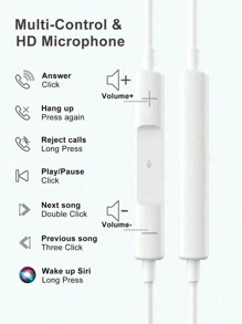 1 paquet/2 paquets d'écouteurs filaires EarPods avec connecteur Lightning, écouteurs intra-auriculaires filaires compatibles avec avec télécommande intégrée pour contrôler la musique, les appels téléphoniques et le volume, écouteurs intra-auriculaires filaires avec connecteur Lightning, appels mains libres