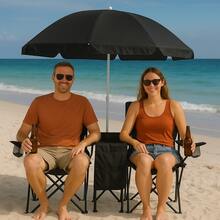 GoTeam Portable 2-Seat Folding Camp Chair With Cooler, Umbrella & Cup Holders – Outdoor Picnic, Beach, Or Tailgate Seating – Carry Case Included - Black - View 10