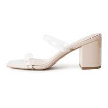 Women Double Strap Low Block Heel Mules – Square Toe Slip-On Minimalist Sandals For Spring Summer Bridesmaid Wedding Party Prom Date Night & Everyday Wear - Da bóng thuần chay màu nude - Xem 2