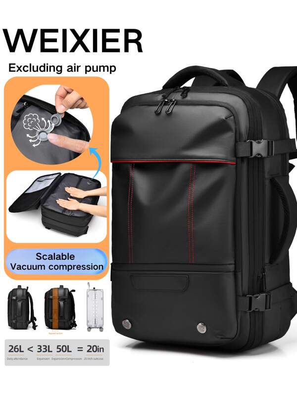 1 pieza Mochila de nailon con cremallera con cojín de aire de compresión al vacío, mochila de viaje multifuncional unisex, de gran capacidad adecuada para el trabajo, la escuela y los viajes