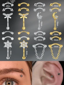 CIZME 3 件 16G 弧形杠铃眉环不锈钢耳钉 16G 眉环套装银链吊坠耳钉 CZ 月亮耳环耳钉耳钉耳钉耳钉饰品男女耳钉耳钉耳钉耳钉耳钉耳钉身体穿孔弧形杠铃