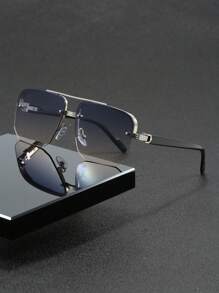 1 Pair Men's Square Double Bridge Aviator Sunglasses, High-Quality Metal Frame Design, Cool & Fashionable, Suitable For Daily, Vacation And Travel Use