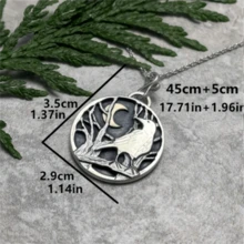 1 件复古睡狐与月亮吊坠项链，可爱森林主题珠宝配饰，适合女性、时尚和派对