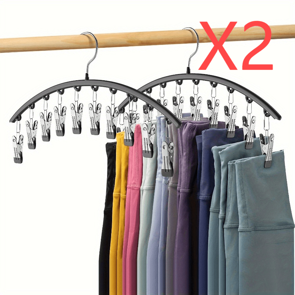 Space-Saving Legging Organizer With 10 Clips - Metal Yoga Pants Hanger, Holds 10 Pairs, Rubber Coated For Closet Storage, Black