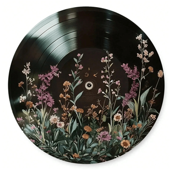 1pc Vibrant Wild Flower Vinyl Record Wall Art - Easy Hanging, Suitable For Dining Room And Patio, Indoor/Outdoor Use, Great Gift, 20cm Diameter, Garden Decor, Perfect For Room Decoration