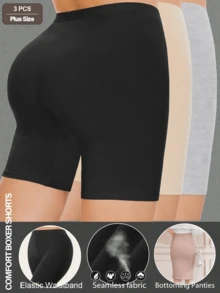 3 PCS PLUS 女士无缝中腰休闲裤 女式平角短裤 防摩擦短裤 内衣裤 自行车短裤 - 彩色 - 查看 2