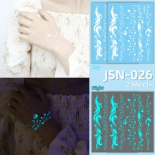 Waterproof Fake Tattoo, Blue Luminous Tattoo Stickers, Foot And Neck Luminous Stickers, Temporary Tattoo, Ins, Y2k Style, High-End Stickers, Lasting 2-5 Days, Music Festival Party Dance Party Holiday Body Decorations, The Best Gift For Family And Friends, Suitable For Neck, Hand And Foot, Etc