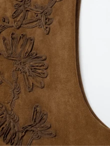 Seelio Spring/Autumn New Women's Embroidered Decoration Fleece Effect Vest