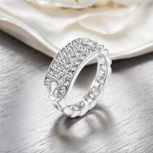 4 Row Sparkling Zirconia Elegant Promise Ring, Pave-Set Engagement/Wedding Band, Suitable For Evening Party Decoration, Gift For Loved Ones