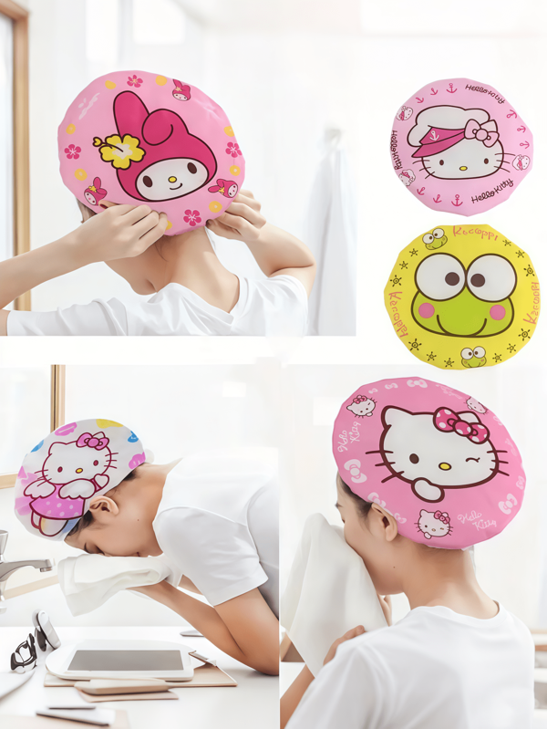 Sanrio 1pc Sanrio Hello Kitty And My Melody Cartoon Perfect Ladies' Thickened Waterproof Shower Caps Ideal For Home Bathing, Kitchen Chores, Cleaning, Dust-Proofing, And Anti-Oil Fume Protection. Perfect As Birthday Gifts, Holiday Gifts, Or Valentine's Day Gifts. Suitable For Kitchen Cleaning And Hair Protection, A Great Cooking Accessory. Back To School