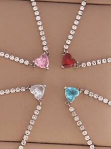 1 pièce Collier pendentif en forme de cœur en zircone coloré en acier inoxydable pour femme. Collier chaîne tennis en zircone de luxe brillante. Bijoux