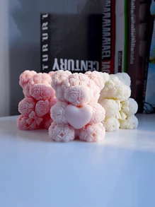 1 Stück Süß Herz-Bär & Rosen-Bär Serie Wachsform, handgefertigte Dekoration Geschenke zum Valentinstag, geeignet für DIY Gips, Harz, Kerzenherstellung Silikonformen