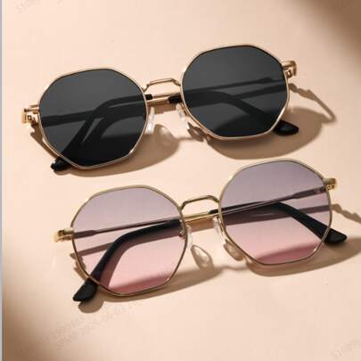 قطعتان نظارات معدنية هندسية للنساء، مناسبة للشاطئ والعطلات الاستوائية والتسوق والأنشطة الخارجية اليومية والالتقاط في الشارع