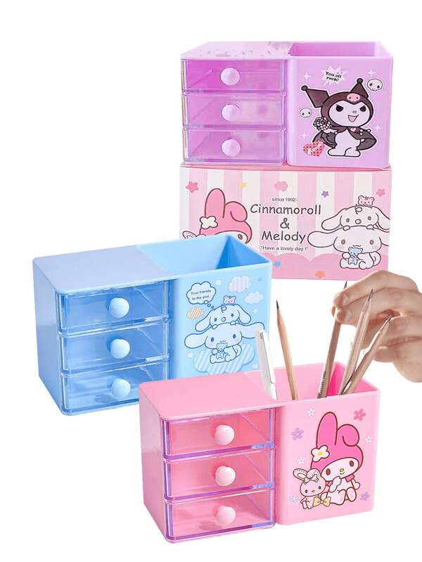 Sanrio Sanrio Hello Kitty Kuromi Cinnamoroll My Melody Cartoon Uchwyt na długopisy Kolorowe pudełko do przechowywania Organizer do domu Wytrzymały materiał plastikowy do szuflady i biurka (Niektóre części i kolory mogą być losowe)