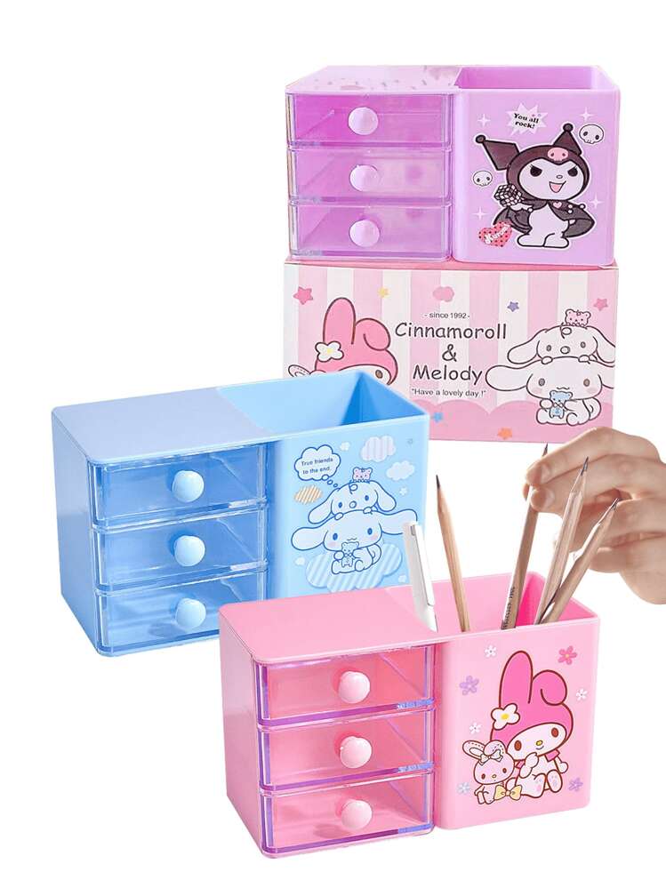 Sanrio Porte-stylo en carton Sanrio Hello chat Kuromi Cinnamoroll My Melody. Boîte de rangement colorée et organisateur durable en plastique pour tiroir et bureau (certaines pièces et couleurs peuvent être aléatoires)