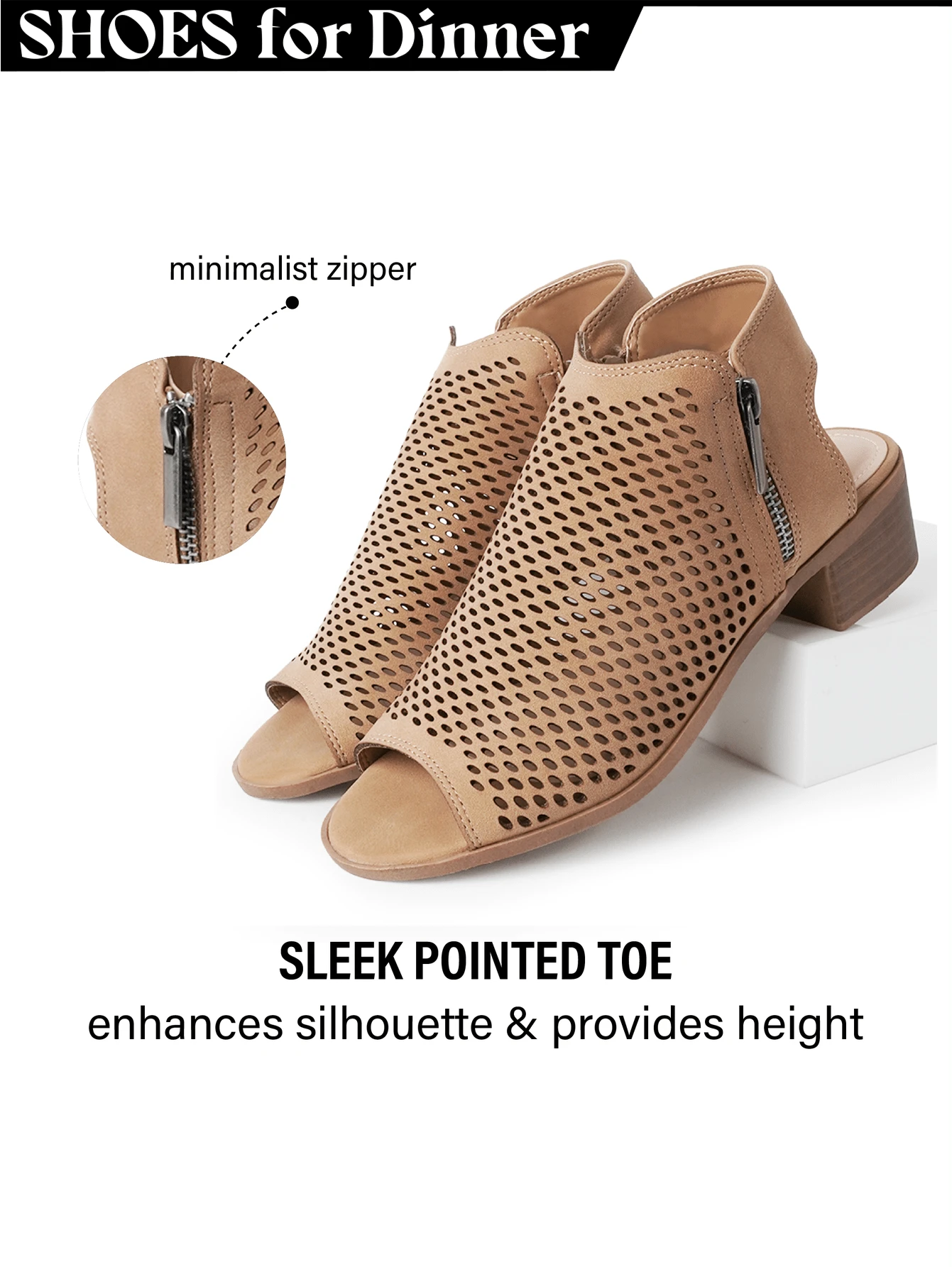 Women's Perforated Cut-Out Peep Toe Low Heel Booties – Open Toe Spring/Summer Sandals In Taupe Grey Black Brown White[Size Down Half Size] - 灰褐色 - 查看 1