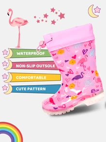 Bottes imperméables pour enfants avec flamants roses roses, à paillettes, pour l'extérieur. Chaussures de pluie antidérapantes, confortables, avec cordon de serrage, pour toutes les saisons