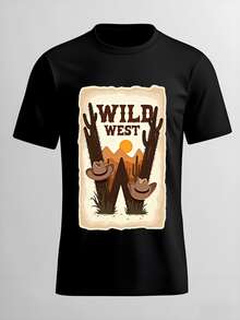 Wild West Letter 'W' T-Shirt - Cowboy Desert Landscape Graphic Tee - Black - View 2