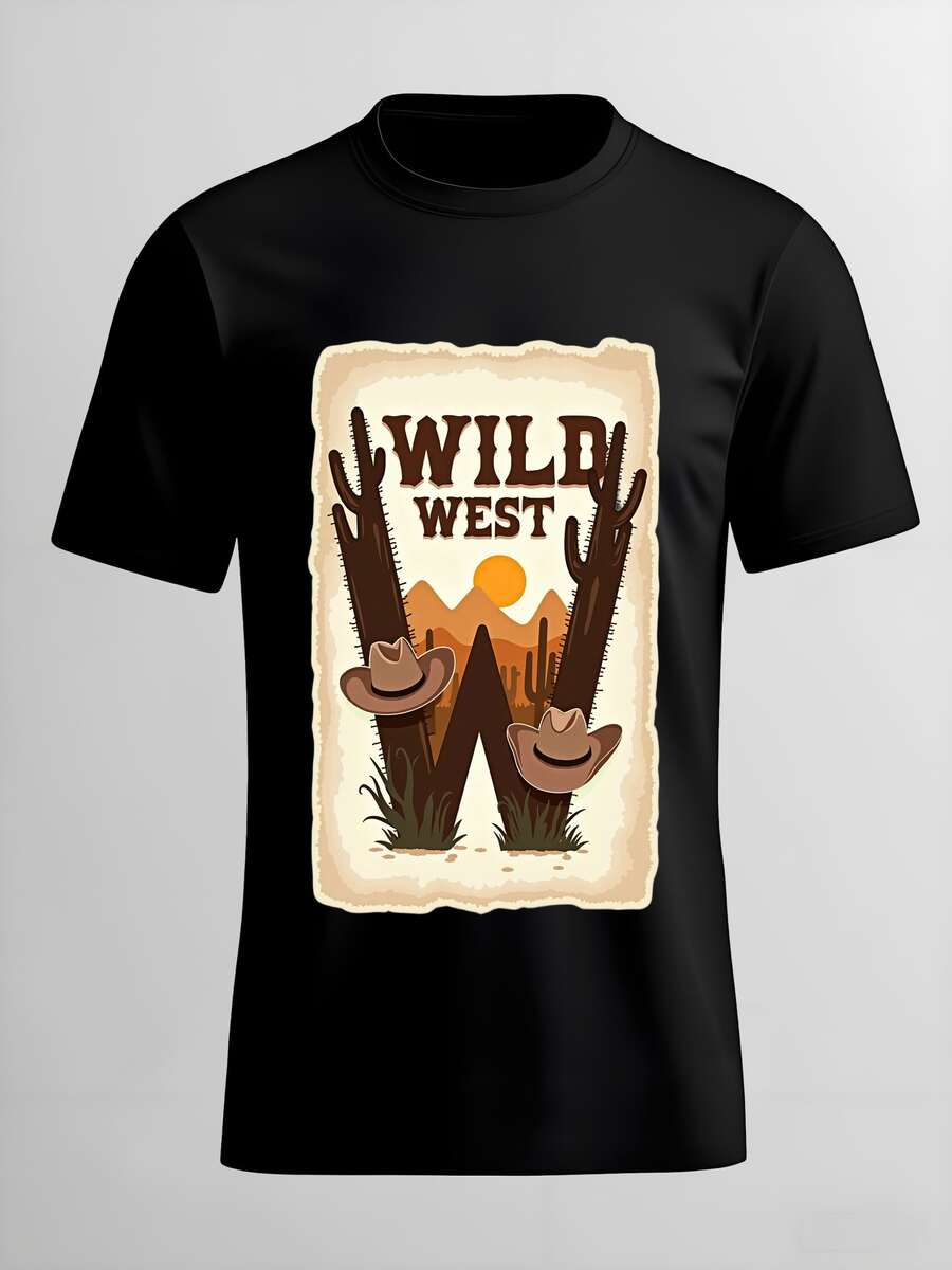 Wild West Letter 'W' T-Shirt - Cowboy Desert Landscape Graphic Tee