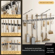 1pc Wall-Mounted Metal Broom Holder Rack With Adjustable Hooks, Suitable For Bathroom, Kitchen, Garden, Laundry Room, Garage Storage Organizer - Powder Coated Surface, Space-Saving Rack For Broom, Mop, Tools, Shelves
