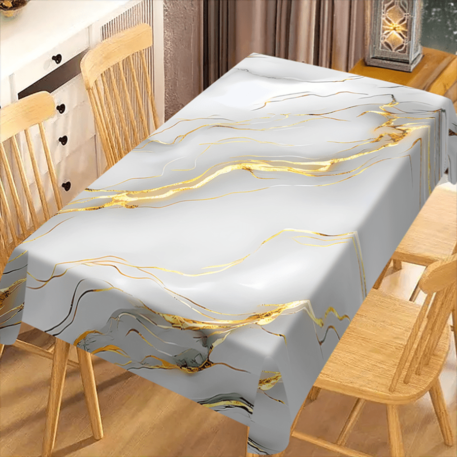 1/20pcs Modern Light Luxury Tablecloth - Gold Wave Stripe Art Design Rectangular Polyester Tablecloth, Machine Washable, Suitable For Dining Room, Party Decoration, Kitchen And Gifts, Dining Room Accessories | Modern Design | Smooth Texture Fabric, Table Decoration