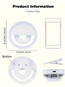 1 件 USB 可充电自拍环形灯 LED，带 3 种亮度模式，包含 USB 充电线，用于增强自拍、夜间摄影、便携式直播补光灯、夹式自拍灯、便携式摄影美颜灯环，适用于暑假、旅行、办公桌、户外活动、三脚架直播、创意摄影手机配件、手机镜头、学校用品、返校 - 彩色 - 查看 9