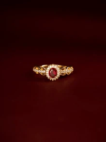 1 pieza Anillo de plata de ley S925 con granate rojo micro-incrustado, elegante, regalo de lujo para mujeres en bodas