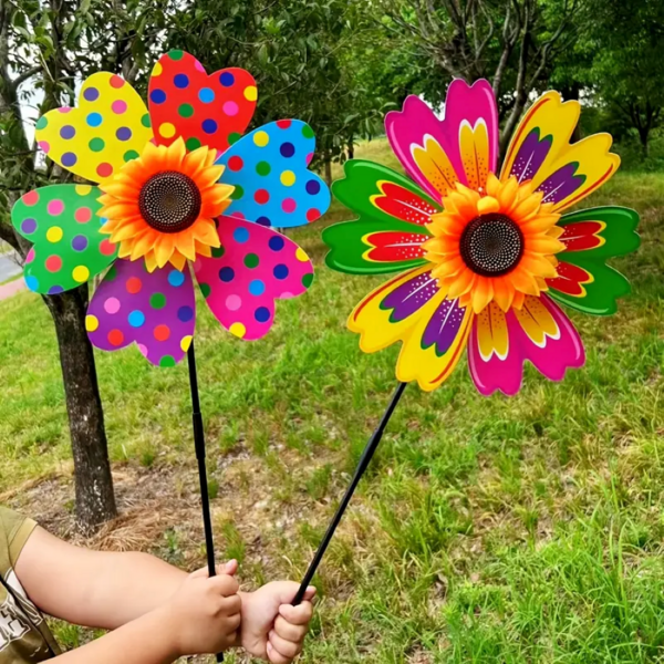 Große farbige Punkte Sonnenblumen Windmühle Garten Dekoration für den Außenbereich, Frühjahrs-Ausflüge, Werbeveranstaltungen, Attraktionen, Stände, Urlaubsgeschenke