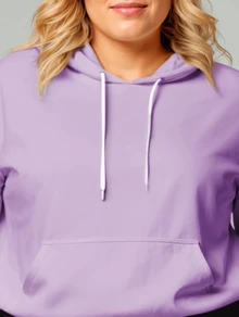 Women's Plus Size  Sweatshirt Set Casual Cold Weather Coat With Hood & Plain Pocket Basic Stylish Winter Tracksuit Long Sleeve Cold Weather Top And Pants - Lilac - View 3