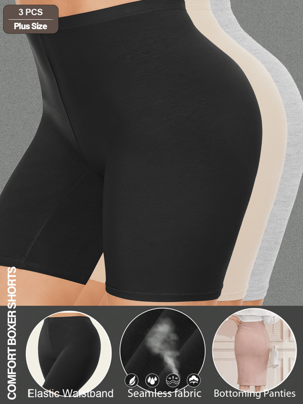 3 PCS PLUS Seamless Mid-Waist Casual Pants For Women, Women's Boxer Shorts, Anti-Friction Shorts, Underwear, And Bicycle Shorts