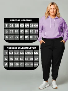 Women's Plus Size  Sweatshirt Set Casual Cold Weather Coat With Hood & Plain Pocket Basic Stylish Winter Tracksuit Long Sleeve Cold Weather Top And Pants - Lilac - View 6