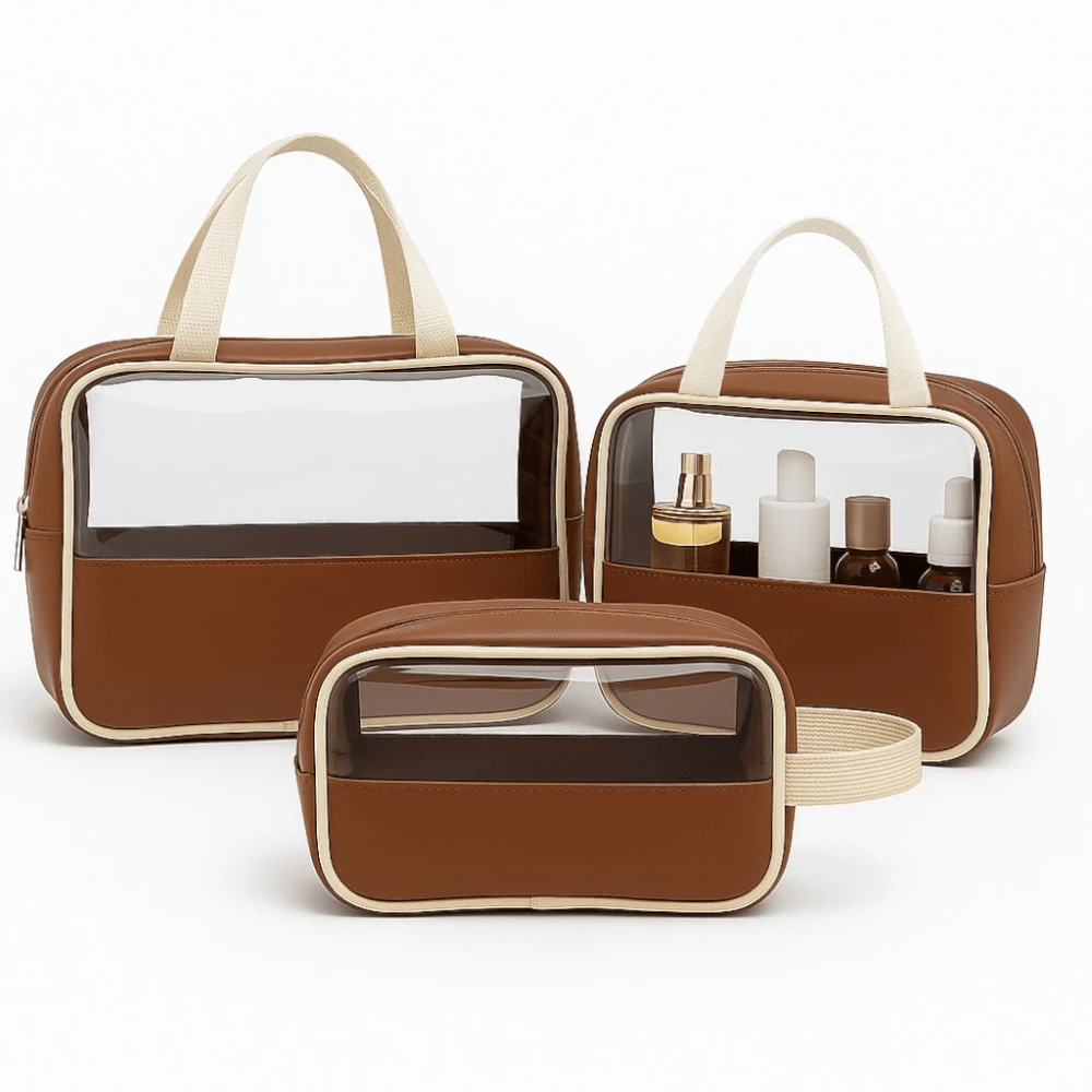 Kit 3 Transparent Premium Women's Toiletry Bags For Travel